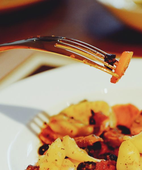sambonet golden fork, tortellini dinner